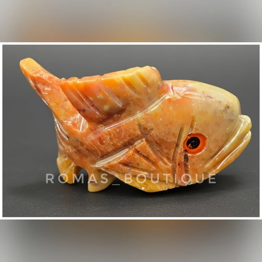 Handcrafted Stone Fish Figurine - Brown and Tan